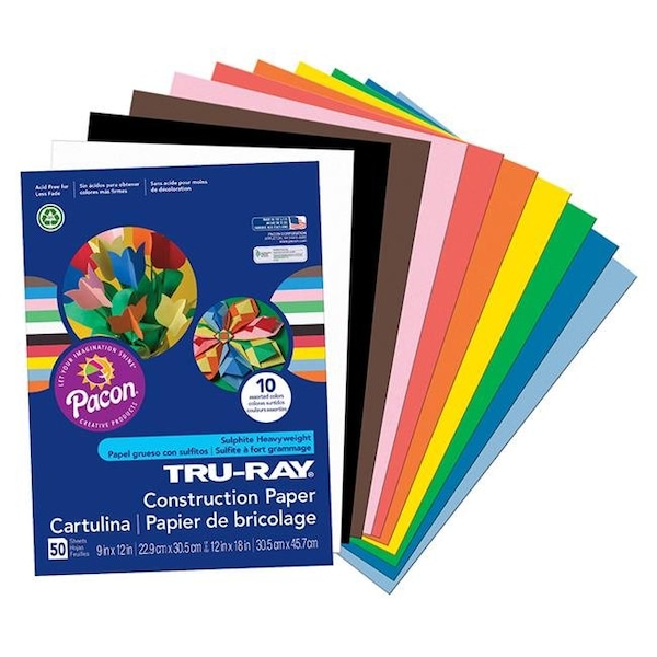 Pacon Corporation Pacon PAC103031-5 9 x 12 in. Tru Ray Assorted Construction Paper - 50 Sheets Per Pack - Pack of 5 PAC103031-5 - main